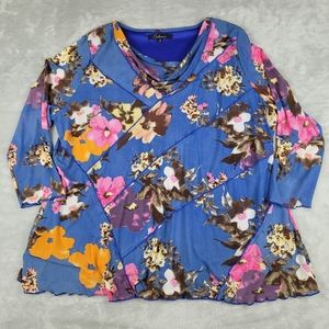 Calessa Women's Top Blouse Floral Stretch Plus Size 1X Artsy